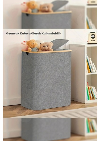 150 Lt Iki Bölmeli Bambu Kumaş Kirli Çamaşır Sepeti Joseph Model - Kapaklı - Yıkanabilir File Torba fırsatları