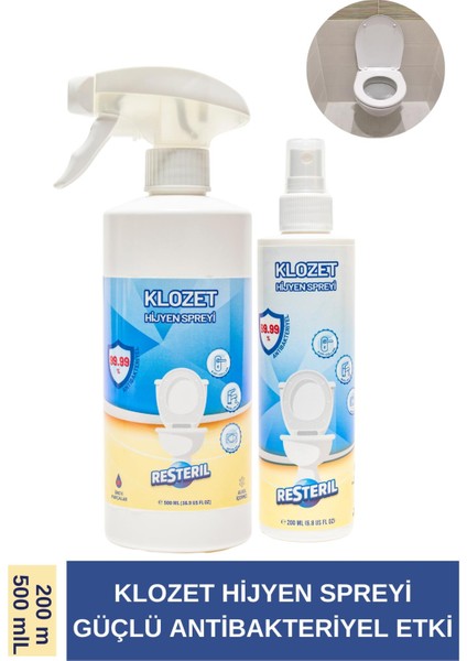 Resteril Klozet Kapağı Su Bazlı Dezenfektan Sprey %99 Sterilizasyon Çanta Boy Hijyen Sprey 200-500 ml