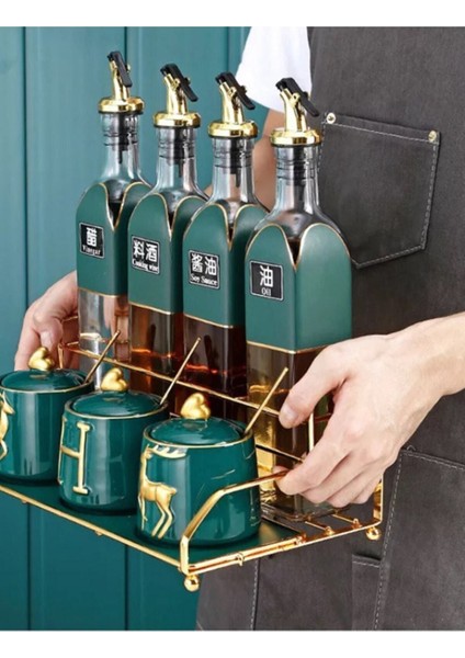 Şık ve kullanışlı 3'lü kapaklı yağdanlık seti, 750 ml, altın renk indirimleri