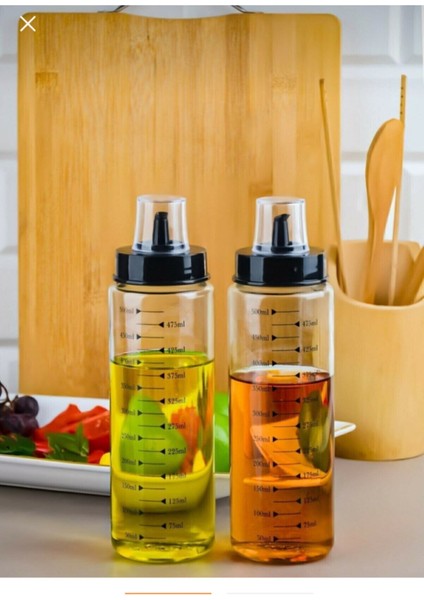 2'li 500 ml şeffaf cam yağlık ve sirkelik seti, damlatmaz tasarım, beyaz renk