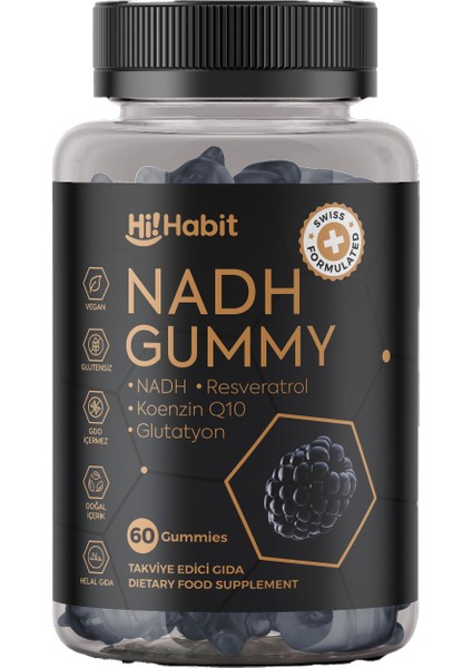 Nadh Gummy Q10 Resveratrol Glutatyon İçeren Anti-Aging Takviye Edici Gıda