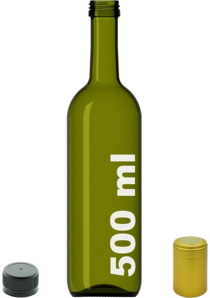 500 ml yeşil cam şişe, şık ve kullanışlı, kapaklı, tek adet