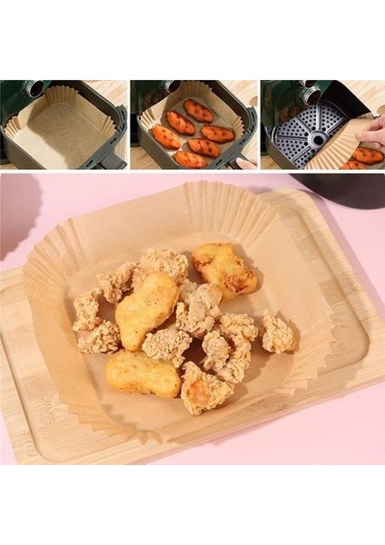 Buffer® 50 Adet Air Fryer Pişirme Kağıdı Tek Kullanımlık Yağ Geçirmez Yapışmaz Kare Tabak Model Pvc