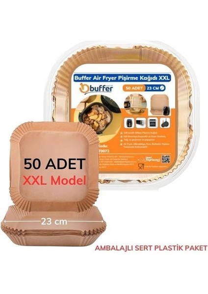 Buffer® 50 Adet Air Fryer Pişirme Kağıdı Tek Kullanımlık 23 cm Kare Pişirme Kağıdı Xxl