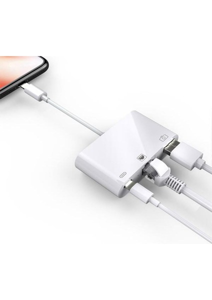3in1 Ipad Iphone Ethernet RJ45 USB Kamera Adaptörü Iphone RJ45 Dönüştürücü Iphone USB Okuyucu