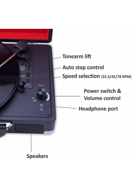 Siyah Nostaljik Şarjlı Bluetooth Hoparlörlü Çantalı Pikap Plak Çalar
