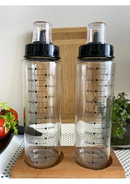 Şık Ahşap 2'li 500 ml Cam Yağlık ve Sirkelik Seti, damlatmaz, akıllı tasarım, siyah renk fırsatları