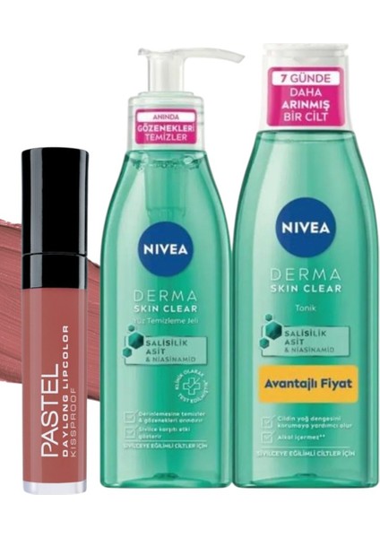 Daylong Kalıcı Ruj 43 + Nıvea Derma Skin Clear Yüz Temizleme Jeli 150 ml Tonik 200ML
