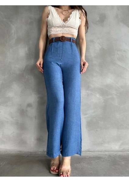 NL Kadın Beli Kemerli Keten Pantolon