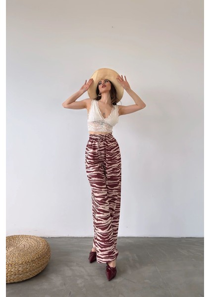 NL Desenli Belden Lastikli Kadın Pantalon