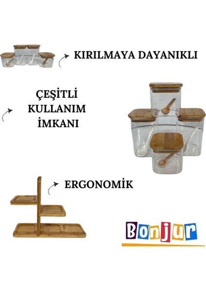 Bambu Standlı 16 Parça Borosilikat Kavanoz ve Baharatlık Seti Bej Renk fiyatları