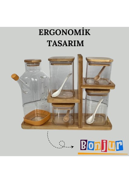 Bambu Standlı 16 Parça Borosilikat Kavanoz ve Baharatlık Seti Bej Renk modelleri