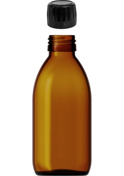 200 ml Amber Yuvarlak Cam Şişe, Siyah Kapak, 12 Adet, Renk: Kahverengi fırsatları