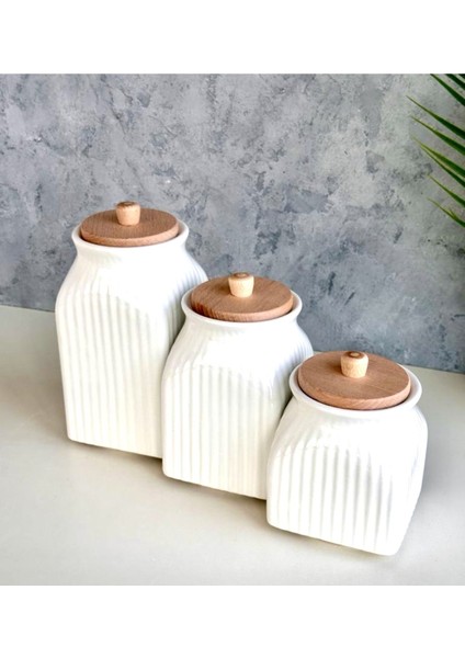 2’li Set 6 Parça Bambu Standlı Prizma Porselen 1000 ml Yağdanlık ve 3’lu Kavanoz Saklama Seti