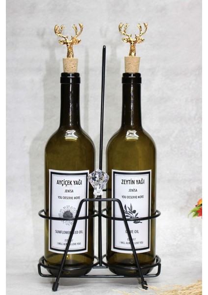 Koyu Yeşil 750 ml Yağlık ve Siyah Standlı Elmas Aksesuarlı Set