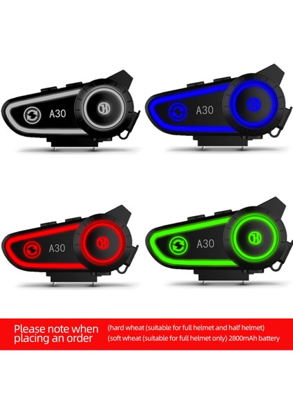 A30 Bluetooth Kask Kulaklık Intercom, 2800MAH Pil , Bluetooth 5.2, Su Geçirmez,3 LED Fonskiyonlu