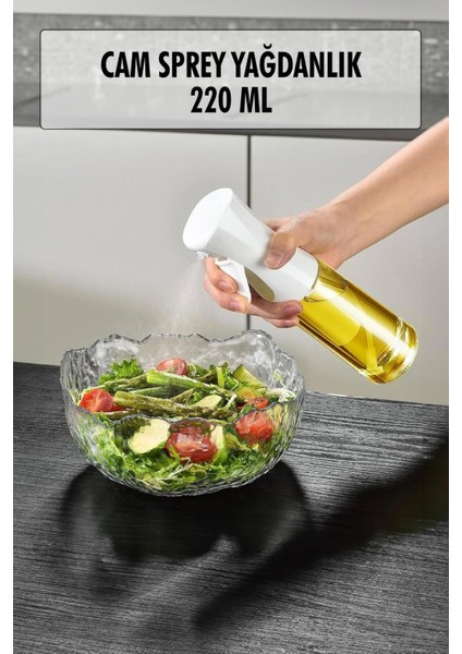 Beyaz Cam Sprey Yağdanlık 220 ml, şık ve kullanışlı mutfak aksesuarı