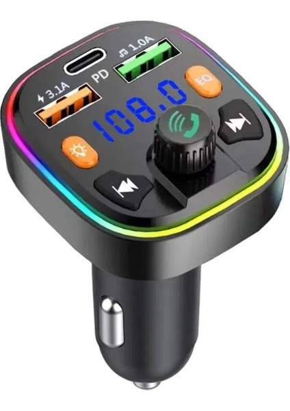 Bluetooth Araç Kiti Araç Fm Transmitter USB Type-C Sd Kart Mp3 Pd Flash Için Uygun Çakmaklık Girişl