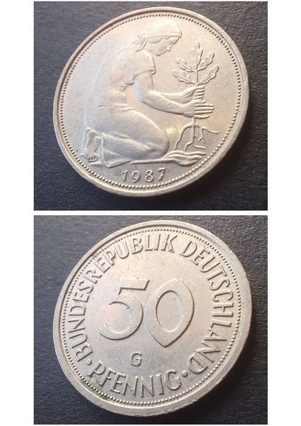 39963680E8B8EEBE77 Almanya 50 Pfennig (1987-G) Çil-Nadir Çıkar Eski Madeni Para.