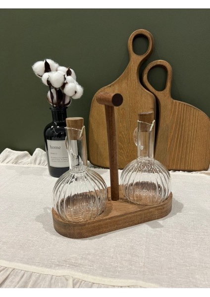 Modern 3'lü ahşap yağdanlık seti, şık ve kullanışlı 300 ml kahverengi tasarım