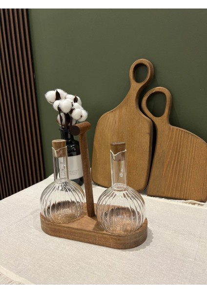 Modern 3'lü ahşap yağdanlık seti, şık ve kullanışlı 300 ml kahverengi tasarım
