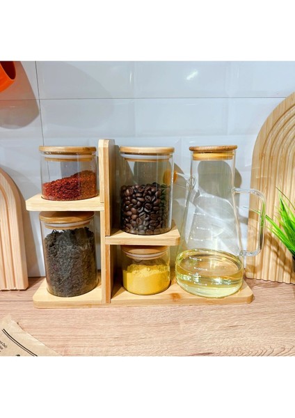 Lüx Bambu Standlı Yağdanlık, Baharatlık Seti 6 Parça