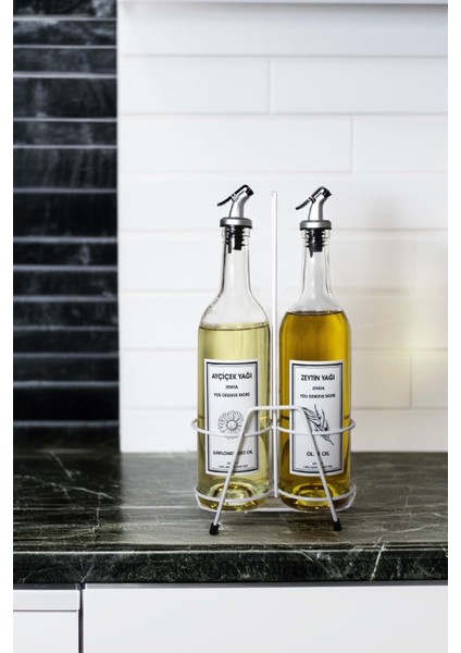 2'li Şeffaf 750 ml Yağlık ve Beyaz Stant Seti, 4+ parça, şık ve kullanışlı