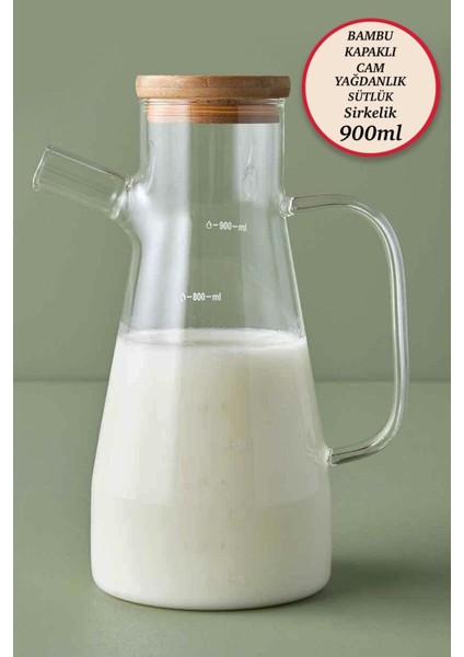 900 ml Bambu Kapaklı Cam Yağdanlık Vakumlu Borosilikat Cam Sirkelik Zeytinyağı Şişesi Yağlık