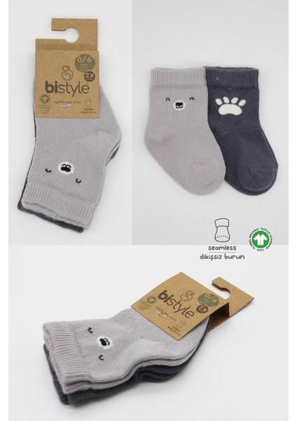 Bistyle Bear Penye Soket Çorap 2'li BS10116 Gri indirimleri
