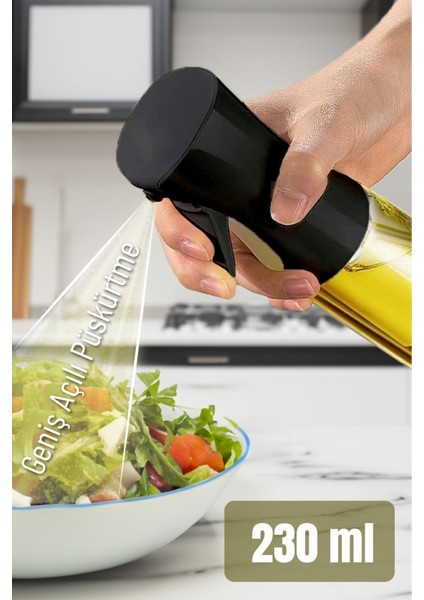 230 ml cam püskürtmeli yağdanlık, ızgara ve salata için kullanışlı Siyah renk