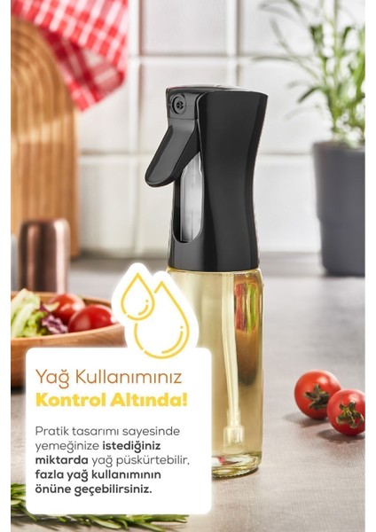 230 ml cam püskürtmeli yağdanlık, ızgara ve salata için kullanışlı Siyah renk fiyatları