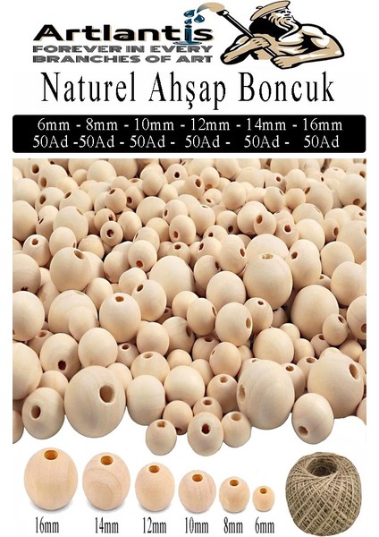 Naturel Ahşap Boncuk 300 Lü 1 Paket Jüt Ipi Ham Boyanabilir Ahşap Yuvarlak Doğal Boncuklar Takı Tasarım Ektinlik Kreş