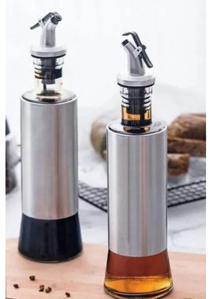 Gri metal gövdeli, 300 ml sızdırmaz yağdanlık, modern tasarım, 2'li set indirimleri