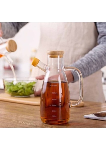 Bambu Kapaklı Borosilikat Yağdanlık, şık ve dayanıklı 900ml mutfak gereci