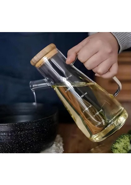 Bambu Kapaklı Borosilikat Yağdanlık, şık ve dayanıklı 900ml mutfak gereci