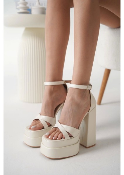 Kadın Moda Çapraz Bant Çift Platform Tasarım Ayakkabı Luxury Şık ve Zarif Abiye Ayakkabı