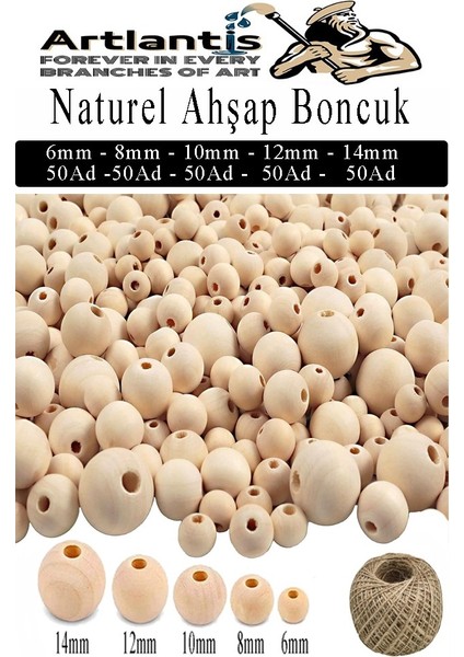 Naturel Ahşap Boncuk 250 Li 1 Paket Jüt Ipi Ham Boyanabilir Ahşap Yuvarlak Doğal Boncuklar Takı Tasarım Ektinlik Kreş