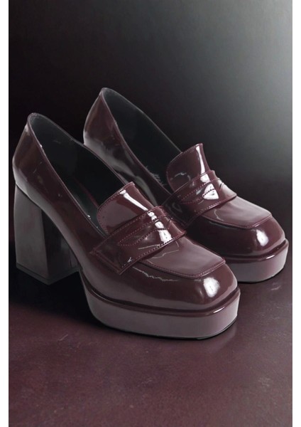 Kadın Moda Platform Kalın Topuklu Loafer Şık ve Zarif Abiye Ayakkabı