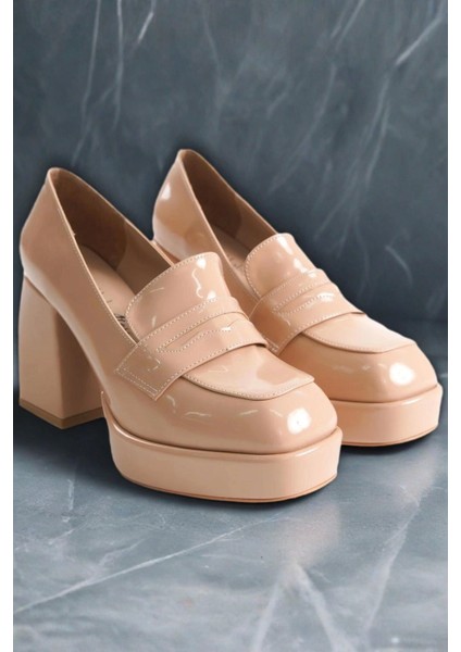 Kadın Moda Platform Kalın Topuklu Loafer Şık ve Zarif Abiye Ayakkabı
