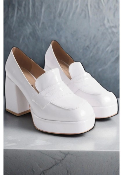 Kadın Moda Platform Kalın Topuklu Loafer Şık ve Zarif Abiye Ayakkabı