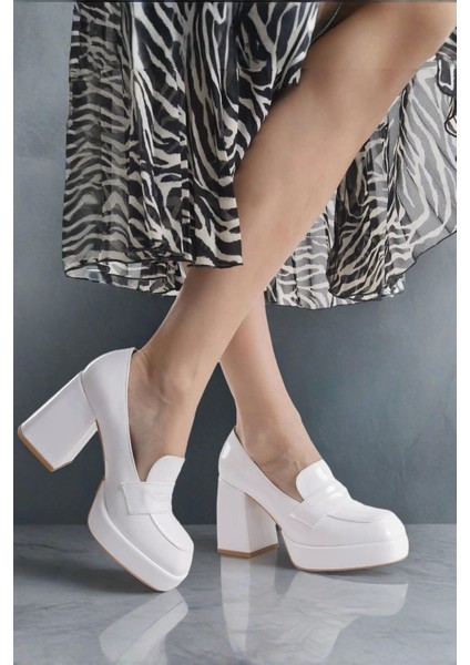 Kadın Moda Platform Kalın Topuklu Loafer Şık ve Zarif Abiye Ayakkabı