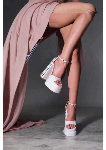 Kadın Moda Çift Platform Tasarım Troklu Gelinlik Ayakkabı Şık ve Zarif Abiye Ayakkabı