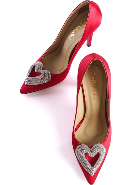 Kadın Moda Kalp Tokalı Stiletto Topuklu Ayakkabı Şık ve Zarif Abiye Ayakkabı