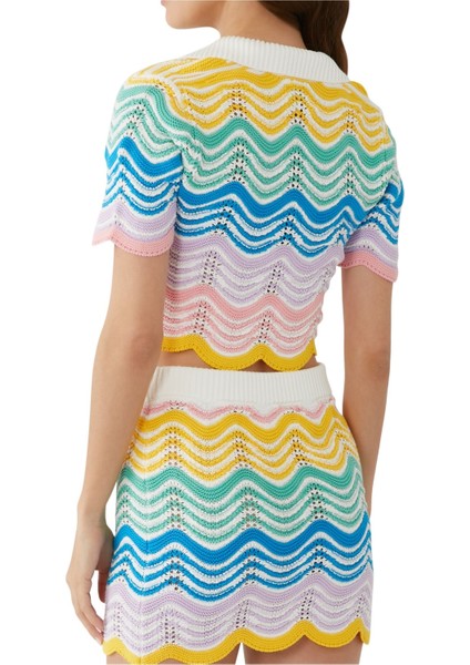 Dalgalar Dantel Kısa Kol Cropped Polo Bluz modelleri