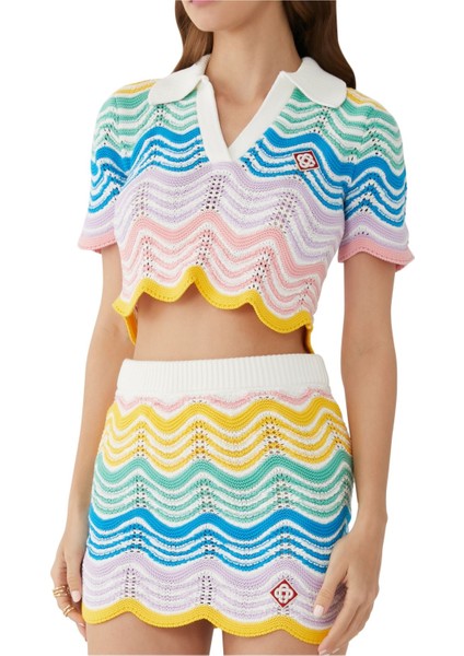 Dalgalar Dantel Kısa Kol Cropped Polo Bluz indirimleri