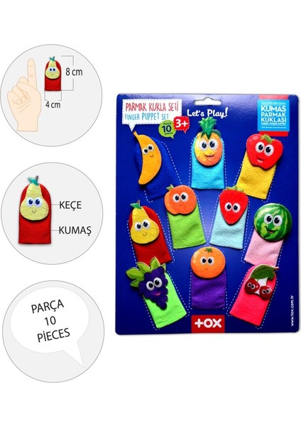 Meyveler 10 Parça Parmak Kukla, Eğitici Oyuncak T105