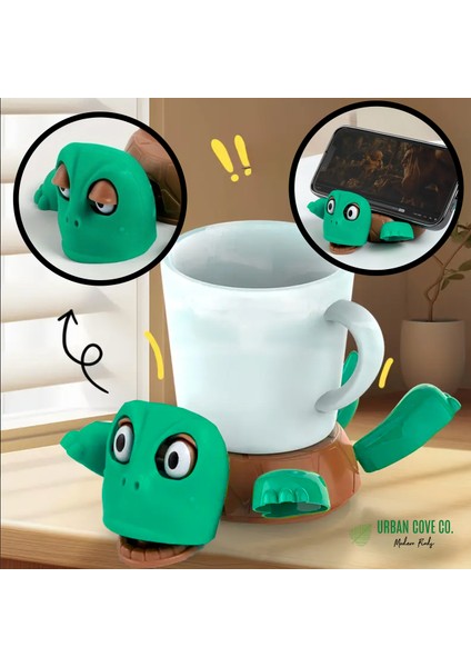 Hareketli, Çok Fonksiyonlu Sevimli Kaplumbağa Telefon Standı ve Bardak Altlığı