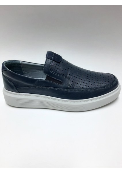 Deri Lacivert Bağcıksız Rahat Taban Erkek Ayakkabı C-78163BMSA