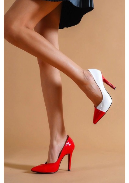 Kadın V Yaka Kesimli Iki Renkli Topuklu Ayakkabı Sivri Burun Model Stiletto modelleri