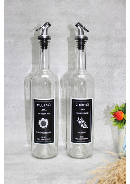 Şeffaf 750 ml cam şişe, çiftli, dibi çukur, bej renkli, sıvı yağ şişesi